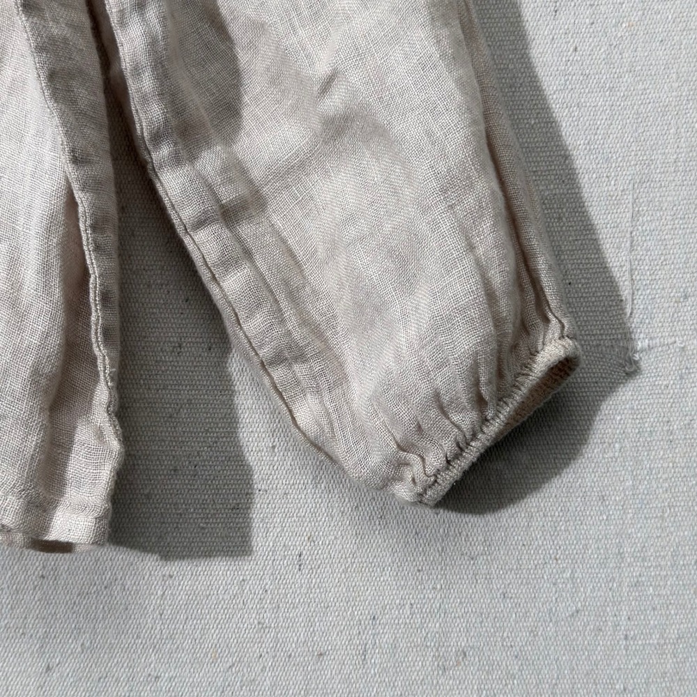 Made in Italy 100% linen Peasant Blouse Tie Front Babydoll Boho beige - Picture 4 of 7